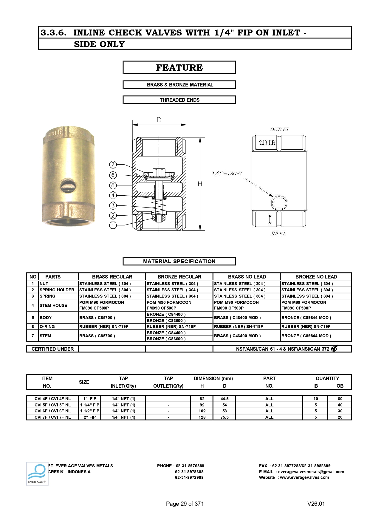 INLINE CHECK VALVES (TAP) - CVI 4F - 7F